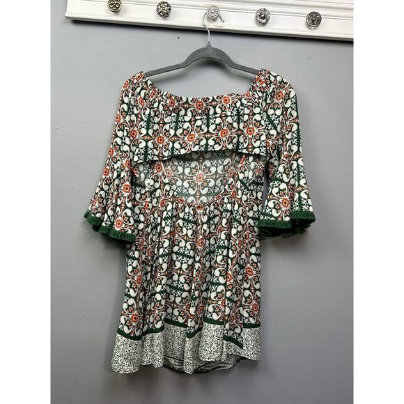 Lulus‎ Green Geometric Pattern Fringe Off Shoulder Mini Dress Womens Size XS - Picture 2 of 9